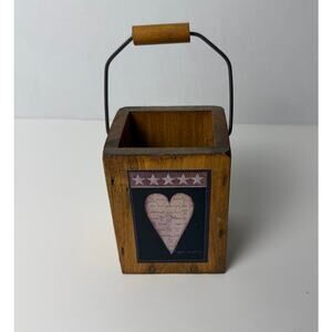 Rustic Wood Basket Box w Handle Mary Beth Baxter Design Folk Art Heart 3.5x4.5